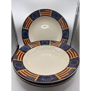 4 Coventry Liberty - Rimmed Soup Bowl - 9 1/8" Diameter - Patriotic Flags